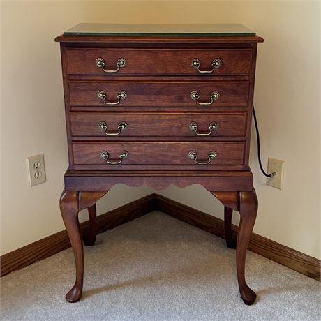 Vintage Queen Anne Style 4-Drawer Cherry Wood Flatware Chest