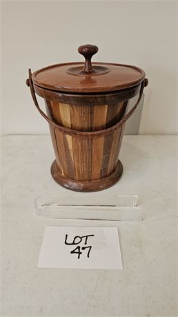 Vintage Wood Ice Bucket w/ Leather Strap