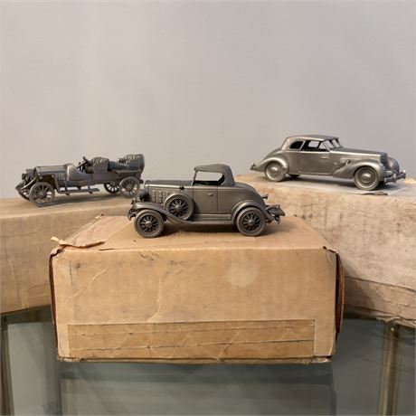 Danbury Mint PEWTER Classic American Motor Car Collection Lot of 3 w/ Boxes