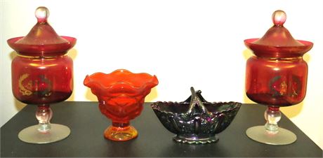 Amberina, Carnival Glass, Anniversary Dishes