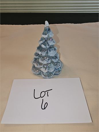 Fenton Ice Blue Opalescent Flocked Christmas Tree