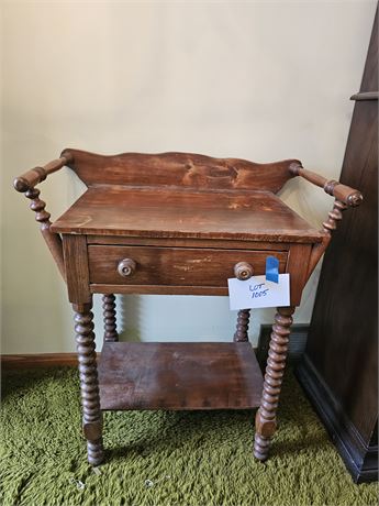 Antique Early American Wood Bobbin Wash Stand or Spool Side Table