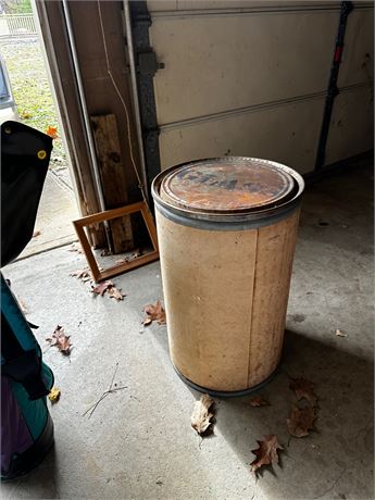 Vintage Barrel with lid Marked "Glass"