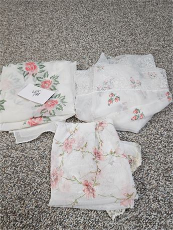 Vintage Satin Rose & Lace Table Cloths - Different Sizes