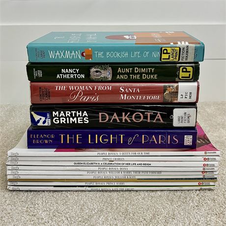 Large Print Fiction Books and People "Royal Family" Magazines