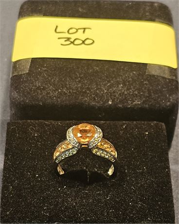 Sterling 925 Amber Garnet Ladies Ring Sz 10