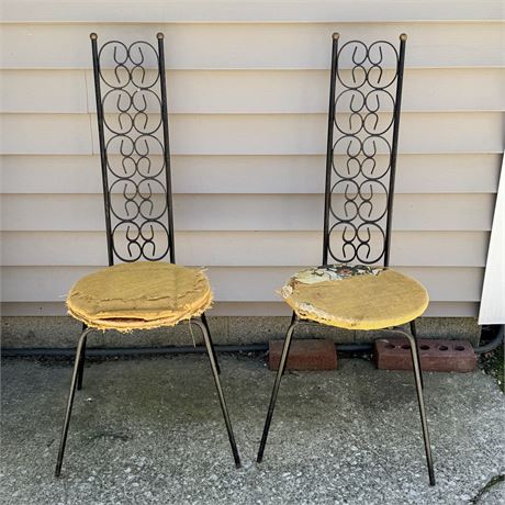 Pair Mid-Century Gothic Inspired Iron Chairs