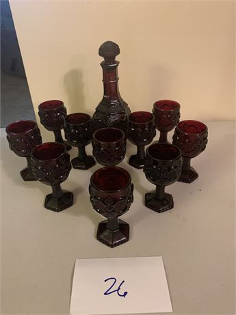 Avon Cape Cod Ruby Red Glassware Set 10 Goblets/Glasses & Decanter