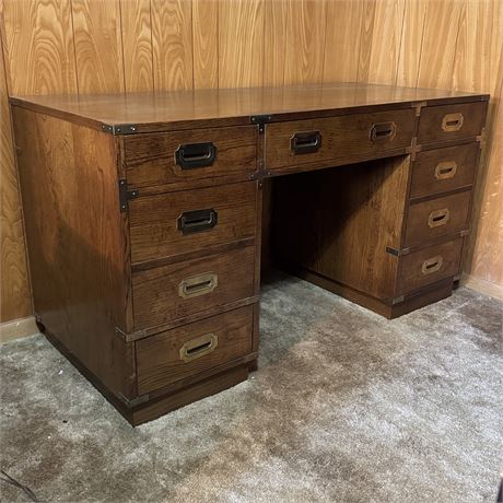 Vintage Bernhardt Oak Campaign Desk - 54 x 24 x 29"H