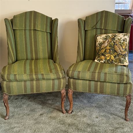 Pair of Vintage Upholstered Wingback Chairs