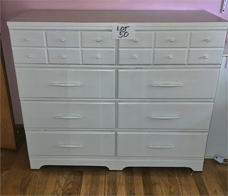 Vintage MCM Wood White Painted Dresser