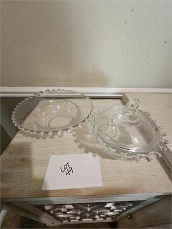 Imperial Glass: Candelwick Bowl & Heisey Lariat Clear Glass Lidder Candy