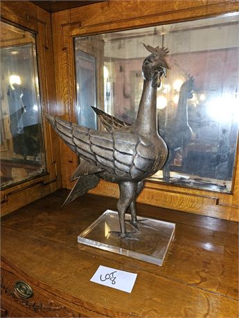 Large Metal Etched Turkey Sculpture on Glass Mount
