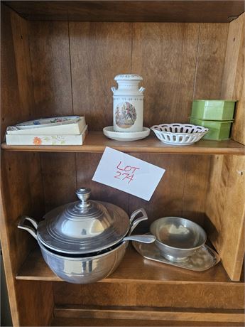 Mixed Decor- York Pewter Casserole, Saucers & Trinket Box's