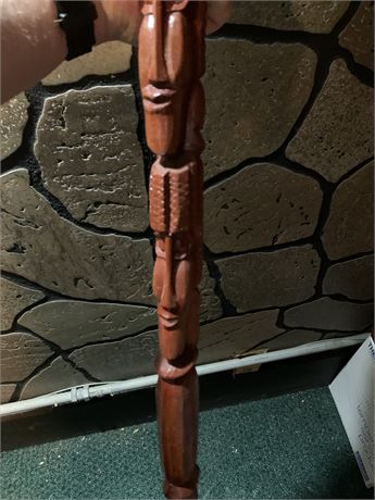 Wood Carved Tiki Tribal Walking Cane/Stick Plus Plain Wood Walking Cane/Stick