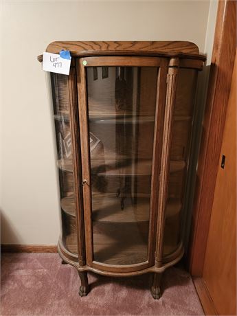 Antique Wood Convex Glass Curio Cabinet