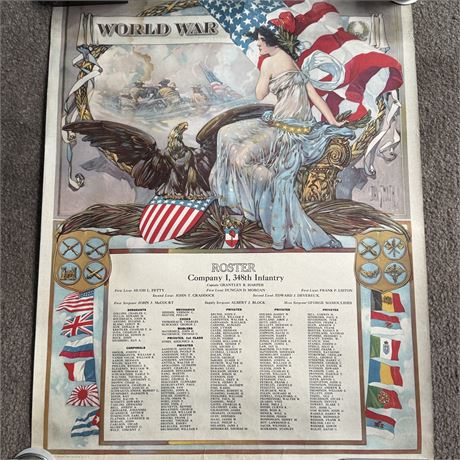 Original WWI Military Poster Roster - Company I, 348th Infantry & More