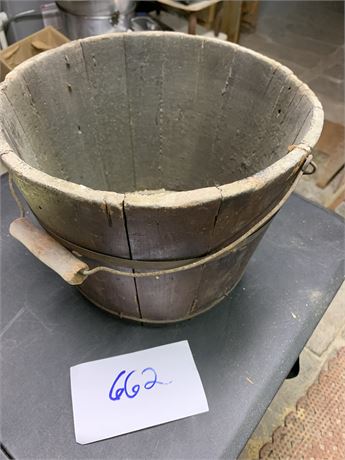 Antique Wooden Sap Bucket With Metal Handle