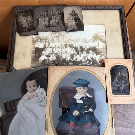 Antique Tin-Type Photos and Framed Greek Association Picture