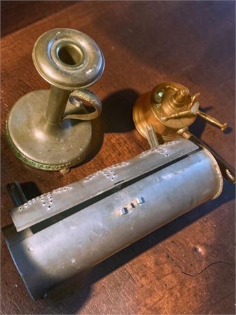 El Soufany, Brass Oil Burner/Camping Stove, Primitive Punched Tin Candle Box