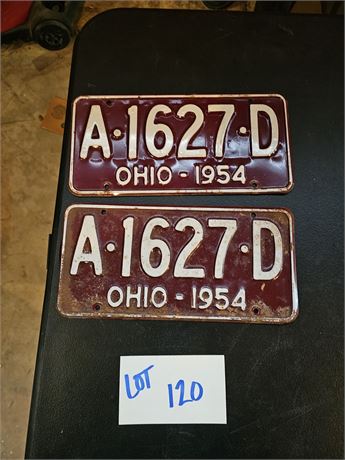 Vintage 1954 Ohio License Plate Set