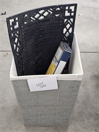 Mixed Home Lot: Laundry Basket , Welcome Mat, Levolor Blind & Area Rug
