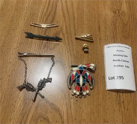 Bolo Tie Slide & Pins, Tie Bar W/Revolver Charms, Zuni-Style Thunderbird Pin