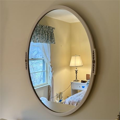 Mid-Century French Provincial Oval Wood Framed Wall Mirror - 40"T