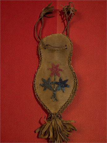 Native American Beaded Leather Cinch Medicine or Tobacco Bag