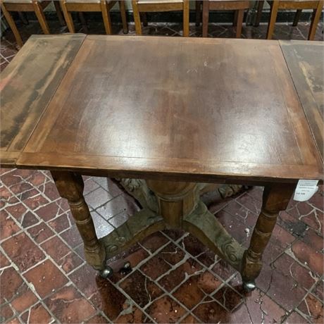 Oak Draw-Leaf Rolling Dining Table