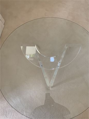 Mid Century Modern Clear Glass Top Round Coffee Table With Lucite Base