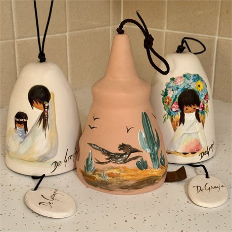 Lot of 3 Southwestern Ceramic Bells - DeGrazia & Terracotta Signed