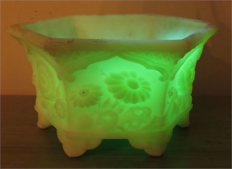 Vintage Fenton Custard Satin Glass Footed Planter Bowl