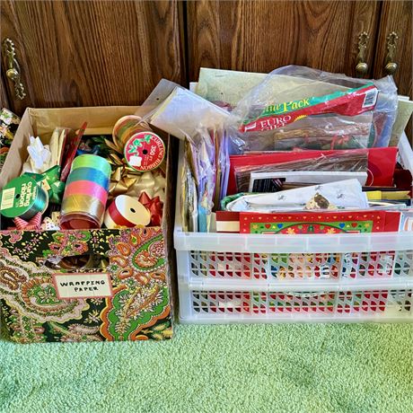 Large Lot of Bows, Ribbon, Gift Bags, Tissue & Wrap