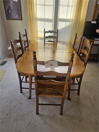 Maple Hitchcock Style Dining Table w/ 6 Rush Set Ladder Back Chairs