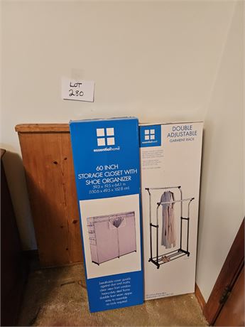 60" Storage Closet NIB & Garment Rack NIB