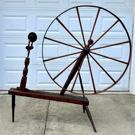 Late 18th Century Great Spinning Wheel - Approx. 65"L x 62"H, 46"D Wheel