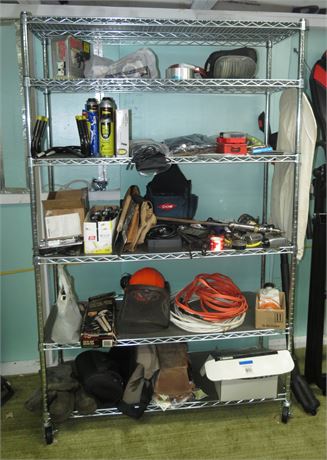 Metal Shelf & Contents