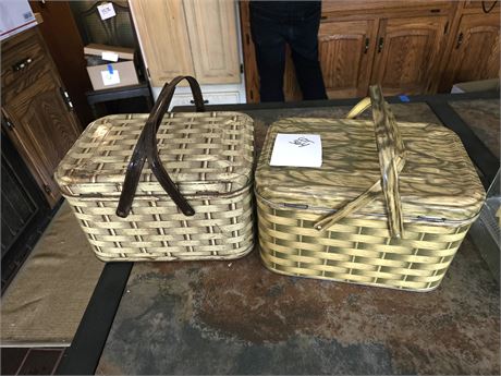 Vintage Metal Handled Picnic Baskets