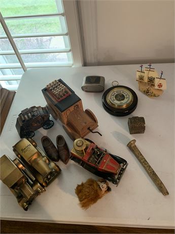 Car Lot VINTAGE WOODEN COKE TRUCK MUSIC BOX Metal Car Banks and More