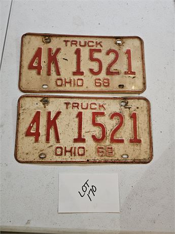 Vintage 1968 Ohio Truck License Plate Set