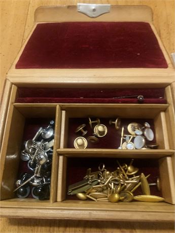 Vintage Jewelry Storage Case Full of Cuff links, Tie Bars & Button Covers