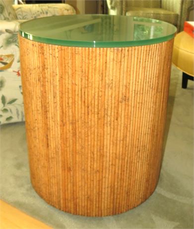 Bamboo Pedestal Table, Glass Top