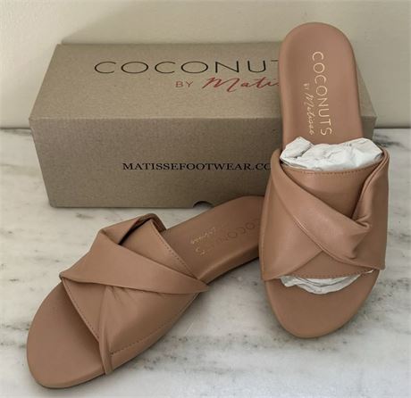 New Coconuts Matisse Botanical Tan Blush Open Toe Slide Sandals Women's Size 8