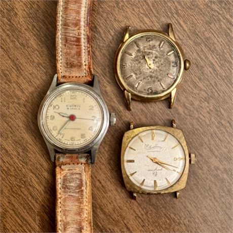 Vintage Men's Watches w/ GF Lucien Piccard & Wittenauer - For Parts/Repair