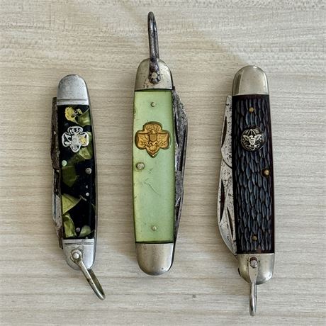 Vintage Girl/Boy Scouts GSA BSA Pocket Knives, Lot of 3