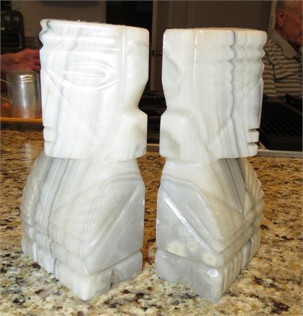 Marble Carved Tiki Totem Bookends