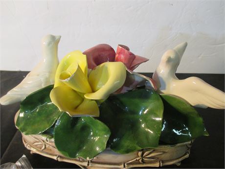 Vintage Capodimonte Doves & Roses 9" China Collectible