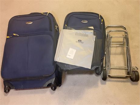 Blass Blue Soft-Shell Wheeled Suitcase Set & Rolling Luggage Dolly & More