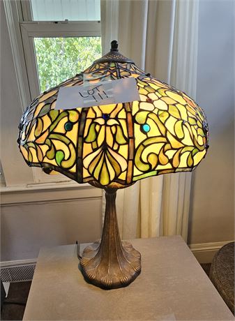 Vintage Metal Base Stained Glass Lamp Circa 1980's